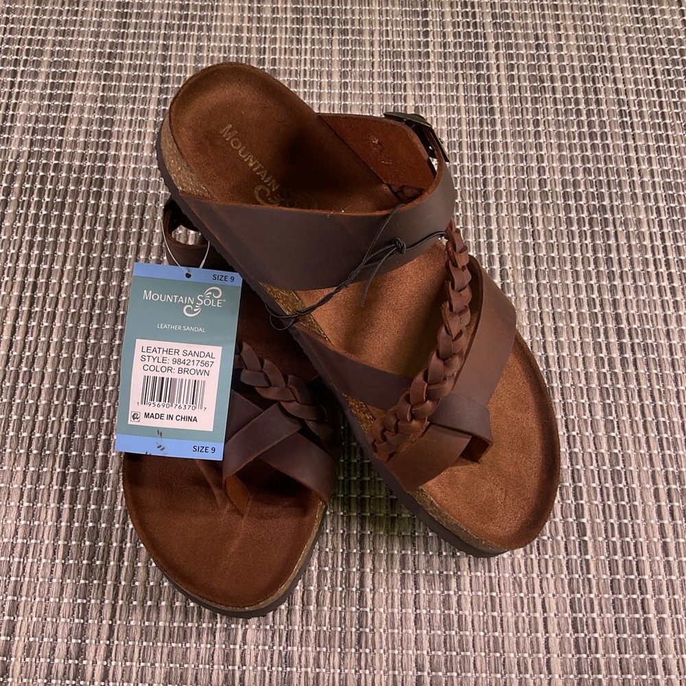 New Women's Brown Mountain Sole Leather Sandals Size 9